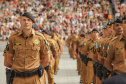 Curitiba, 12 de setembro de 2023 - O governador Carlos Massa Ratinho Jr. participa da formatura de soldados da Polícia Militar do Paraná na Ligga Arena.