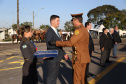 O governador Carlos Massa Ratinho Junior e o presidente em exercício Hamilton Mourão receberam nesta sexta-feira (28) a medalha Heróis da Cavalaria, da Polícia Montada Coronel Dulcídio. A condecoração foi entregue na cerimônia, em Curitiba, que comemora os 140 anos do regimento, que é a unidade mais antiga da Polícia Militar do Paraná.  -  Curitiba, 28/06/2019  -  Foto: José Fernando Ogura/ANPr