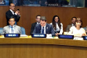 O governador Carlos Massa Ratinho Junior apresentou nesta segunda-feira (15), na sede da Organização das Nações Unidas (ONU), em Nova York, os avanços do Paraná na implantação dos Objetivos de Desenvolvimento Sustentável (ODS) e reforçou o compromisso do Estado com a Agenda 2030.Foto: Divulgação/ANPr