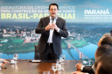 O governador Carlos Massa Ratinho Junior e o diretor-presidente da Itaipu, general Joaquim Silva e Luna, assinaram nesta quinta-feira (01), convênio para dar início à construção da segunda ponte ligando o Brasil ao Paraguai, em Foz do Iguaçu.Curitiba, 01-08-19.Foto: Arnaldo Alves / ANPr.