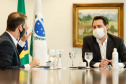 22/05/2020 - Governador Carlos Masa Ratinho Junior durante reunião com o presidente da Sanepar, Claudio Stabile. 