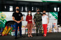 O Batalhão de Polícia Ambiental-Força Verde (BPAmb-FV) arrecadou 5.585 toneladas de alimentos, 1.647 toneladas de ração e 221 litros de álcool em todo o estado durante dois dias de campanha solidária em comemoração aos 64 anos de atuação no Paraná.  -  Curitiba, 20/04/2021 -  Foto: Divulgação BPAmb-FV