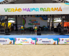 Matinhos, 27 de janeiro de 2024 - Estrutura da Arena Verão Maior Paraná em Caiobá.