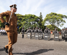 Governador Carlos Massa Ratinho Júnior participa da cerimônia de troca de comando da Polícia Militar do Paraná. O novo camandante-geral é o coronel Péricles de Matos. Ele substitui no cargo a coronel Audilene Dias Rocha.  -  Curitiba, 08/01/2019  -  Foto: José Fernando Ogura/ANPr