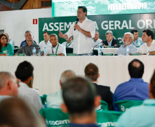 O governador Carlos Massa Ratinho Junior participou nesta quarta-feira (06), em Maringá, da Assembleia Geral Ordinária de prestação de contas do exercício 2018 da Cocamar.  -  Maringá, 06/02/2019  -  Foto:Mateus Girotto/Cocamar