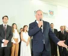 O governador Carlos Massa Ratinho Junior  deu posse, em cerimônia no Palácio Iguaçu, ao secretário de Estado do Desenvolvimento Sustentável e Turismo, Marcio Nunes, e aos presidentes das autarquias vinculadas à pasta. Foram empossados os presidentes do Instituto Água e Terra, Everton Souza; do Simepar, Eduardo Alvin; da Paraná Desenvolvimento, Eduardo Bekin; e da Paraná Turismo, João Jacob Mehl.  -  Curitiba, 12/02/2019  -  Foto: Rodrigo Félix Leal/ANPr