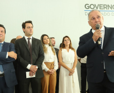 O governador Carlos Massa Ratinho Junior  deu posse, em cerimônia no Palácio Iguaçu, ao secretário de Estado do Desenvolvimento Sustentável e Turismo, Marcio Nunes, e aos presidentes das autarquias vinculadas à pasta. Foram empossados os presidentes do Instituto Água e Terra, Everton Souza; do Simepar, Eduardo Alvin; da Paraná Desenvolvimento, Eduardo Bekin; e da Paraná Turismo, João Jacob Mehl.  -  Curitiba, 12/02/2019  -  Foto: Rodrigo Félix Leal/ANPr