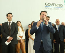 O governador Carlos Massa Ratinho Junior  deu posse, em cerimônia no Palácio Iguaçu, ao secretário de Estado do Desenvolvimento Sustentável e Turismo, Marcio Nunes, e aos presidentes das autarquias vinculadas à pasta. Foram empossados os presidentes do Instituto Água e Terra, Everton Souza; do Simepar, Eduardo Alvin; da Paraná Desenvolvimento, Eduardo Bekin; e da Paraná Turismo, João Jacob Mehl.  -  Curitiba, 12/02/2019  -  Foto: Rodrigo Félix Leal/ANPr