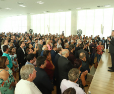 O governador Carlos Massa Ratinho Junior  deu posse, em cerimônia no Palácio Iguaçu, ao secretário de Estado do Desenvolvimento Sustentável e Turismo, Marcio Nunes, e aos presidentes das autarquias vinculadas à pasta. Foram empossados os presidentes do Instituto Água e Terra, Everton Souza; do Simepar, Eduardo Alvin; da Paraná Desenvolvimento, Eduardo Bekin; e da Paraná Turismo, João Jacob Mehl.  -  Curitiba, 12/02/2019  -  Foto: Rodrigo Félix Leal/ANPr