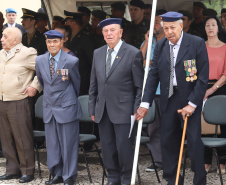 Os 74 anos da Tomada de Monte Castelo, batalha no Norte da Itália que marcou a participação da Força Expedicionária Brasileira (FEB) na Segunda Guerra Mundial, foram lembrados nesta quinta-feira (21/2), em cerimônia no Museu do Expedicionário, em Curitiba. O governador Carlos Massa Ratinho Junior participou no evento, junto com quatro expedicionários e familiares dos pracinhas.  -  Curitiba, 21/02/2019  -  Foto: Rodrigo Félix Leal/ANPr