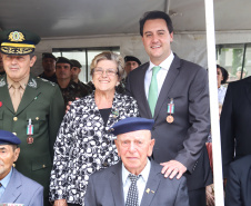 Os 74 anos da Tomada de Monte Castelo, batalha no Norte da Itália que marcou a participação da Força Expedicionária Brasileira (FEB) na Segunda Guerra Mundial, foram lembrados nesta quinta-feira (21/2), em cerimônia no Museu do Expedicionário, em Curitiba. O governador Carlos Massa Ratinho Junior participou no evento, junto com quatro expedicionários e familiares dos pracinhas.  -  Curitiba, 21/02/2019  -  Foto: Rodrigo Félix Leal/ANPr