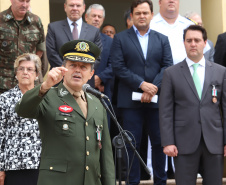 Os 74 anos da Tomada de Monte Castelo, batalha no Norte da Itália que marcou a participação da Força Expedicionária Brasileira (FEB) na Segunda Guerra Mundial, foram lembrados nesta quinta-feira (21/2), em cerimônia no Museu do Expedicionário, em Curitiba. O governador Carlos Massa Ratinho Junior participou no evento, junto com quatro expedicionários e familiares dos pracinhas.  -  Curitiba, 21/02/2019  -  Foto: Rodrigo Félix Leal/ANPr