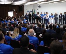 O governador Carlos Massa Ratinho Junior empossa a nova diretoria do Instituto de Tecnologia do Paraná (Tecpar). Tomam posse como diretor-presidente do Tecpar, Fabio Cammarota; diretora comercial, Danielle Portela; o diretor de Desenvolvimento Tecnológico e Inovação, Rafael Rodrigues; e diretor de Administração e Finanças, Arnaldo da Fonseca. Foto: José Fernando Ogura/ANPr