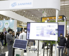 A Sanepar apresenta seus projetos de pesquisa no Congresso Mundial Smart City, em Curitiba, nesta quinta e sexta-feira (21 e 22/3). No estande da Companhia de Saneamento do Paraná os participantes podem conhecer as tecnologias aplicadas em campo pela empresa.  -  Curitiba, 21/03/2019  -  Foto: Divulgação Sanepar