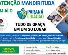 A quinta edição do Paraná Cidadão de 2019 acontece nesta semana em Mandirituba, município localizado na região Metropolitana de Curitiba  -  Curitiba, 22/04/2019  -  Foto/Arte: Divulgação SEJUF