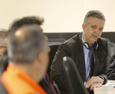 Reunião da Defesa Civil, Simepar e Jica, para discutir resultados do projeto de monitoramento metereológico por radar. N/F: coordenador da Defesa Civil de São Paulo, cel. Walter Nyakas.Curitiba, 22-04-19.Foto: Arnaldo Alves / ANPr.