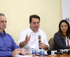 O governador Carlos Massa Ratinho Junior recebe a imprensa para entrevista coletiva, na Expoingá. Maringá,16/05/2019. FotoGilson Abreu/ANPr