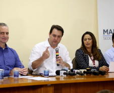 O governador Carlos Massa Ratinho Junior recebe a imprensa para entrevista coletiva, na Expoingá. Maringá,16/05/2019. FotoGilson Abreu/ANPr