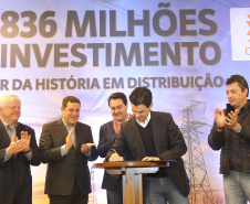 O governador Carlos Massa Ratinho Junior e o presidente da Copel, Daniel Pimentel Slaviero, anunciaram nesta sexta-feira (24) os investimentos da Companhia na região Oeste do Paraná para os próximos três anos. Foto: Jaelson Lucas/ANPr