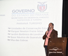 O segundo dia do Encontro Estadual de Gestores de Turismo promovido pela Paraná Turismo foi marcado por duas apresentações importantes e visitas técnicas O diretor técnico da Paraná Turismo Rafael Andreguetto fez a abertura.  Curitiba, 28/05/2019  -  Foto:  Denis Ferreira Netto/SEDEST