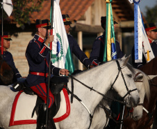 O governador Carlos Massa Ratinho Junior e o presidente em exercício Hamilton Mourão receberam nesta sexta-feira (28) a medalha Heróis da Cavalaria, da Polícia Montada Coronel Dulcídio. A condecoração foi entregue na cerimônia, em Curitiba, que comemora os 140 anos do regimento, que é a unidade mais antiga da Polícia Militar do Paraná.  -  Curitiba, 28/06/2019  -  Foto: José Fernando Ogura/ANPr