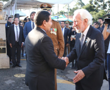 O governador Carlos Massa Ratinho Junior e o presidente em exercício Hamilton Mourão receberam nesta sexta-feira (28) a medalha Heróis da Cavalaria, da Polícia Montada Coronel Dulcídio. A condecoração foi entregue na cerimônia, em Curitiba, que comemora os 140 anos do regimento, que é a unidade mais antiga da Polícia Militar do Paraná.  -  Curitiba, 28/06/2019  -  Foto: José Fernando Ogura/ANPr