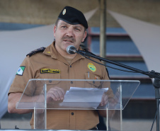 O governador Carlos Massa Ratinho Junior e o presidente em exercício Hamilton Mourão receberam nesta sexta-feira (28) a medalha Heróis da Cavalaria, da Polícia Montada Coronel Dulcídio. A condecoração foi entregue na cerimônia, em Curitiba, que comemora os 140 anos do regimento, que é a unidade mais antiga da Polícia Militar do Paraná.  -  Curitiba, 28/06/2019  -  Foto: José Fernando Ogura/ANPr