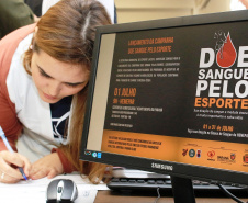 Lançamento da 14ª edição da Campanha "Doe sangue pelo esporte", que incentiva a doação de sangue e de medula óssea.
Foto:Clevis Massolla/SESA