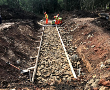 Obras na rodovia que liga Irati a São Mateus do Sul começaram em março e devem ser finalizadas até novembro de 2020. A primeira fase da obra está em andamento desde março, com os serviços de remoção da camada vegetal, drenagem, terraplanagem, construção de bueiros e galerias e implantação de pedreiras e usinas nas proximidades de Irati.  -  Irati, 25/06/2019  -  Foto: Divulgação DER