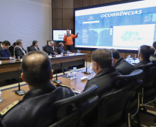 O governador em exercício Darci Piana reunido com o secretariado de Governo. Na foto, o coordenador da Defesa Civil do Paraná, Cel. QOBM Ricardo Silva.Curitiba, 16-07-19.Foto: Arnaldo Alves / ANPr.