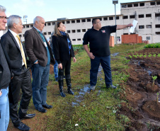 Presos da Penitenciária Central do Estado - Unidade de Progressão (PCE-UP), localizada em Piraquara, na Região Metropolitana de Curitiba, trabalham no plantio de hortaliças e verduras orgânicas produzidas no terreno da unidade penal. Nesta quinta-feira (18), o secretário de Estado da Agricultura e Abastecimento, Norberto Anacleto Ortigara, conheceu a iniciativa, que pode ser ampliada para outras regiões do Estado. Foto: Divulgação/SEAB