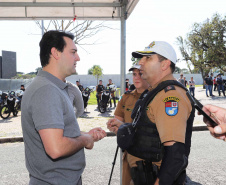 O governador Carlos Massa Ratinho Junior participou e deu as boas-vindas aos motoqueiros, presentes na benção em comemoração ao seu dia. Curitiba, 17-07-19.Foto: Arnaldo Alves / ANPr.