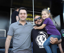 O governador Carlos Massa Ratinho Junior participou e deu as boas-vindas aos motoqueiros, presentes na benção em comemoração ao seu dia. Curitiba, 17-07-19.Foto: Arnaldo Alves / ANPr.