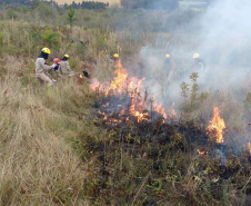 O Instituto Ambiental do Paraná (IAP), em parceria com o Corpo de Bombeiros, brigada de incêndio do Parque Estadual de Vila Velha e a Universidade Positivo promoveram nessa terça-feira (6) uma queima controlada na vegetação do Parque de Vila Velha. Foram 20 hectares de queima.Foto: Divulgação/IAP