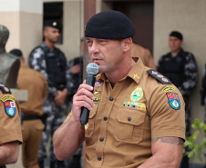 Curitiba, 28 de agosto de 2019.  Policiais Militares promovidos em 10 de agosto são homenageados. Foto: Ten-Cel QOPM Hudson Leoncio Teixeira, Comandante do 1º CRPM.  