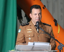 Curitiba, 17 de Outubro de 2019. Passagem de Comando BPMOA. Na foto,  discurso Ten Cel Roberto Sampaio Araujo.