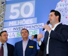 O governador Carlos Massa Ratinho Junior anuncia nesta segunda-feira (21) a liberação de R$ 50 milhões para ações da área da saúde. Curitiba, 21/10/2019 