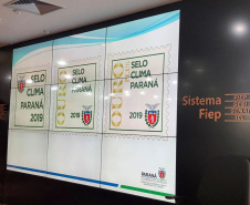 A Sanepar recebeu, na manhã desta quinta-feira (7), o Selo Clima Paraná Ouro 2019, em cerimônia da 5ª edição do prêmio, na Federação das Indústrias do Paraná, em Curitiba. Foto: Sanepar