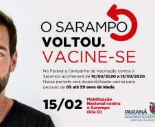 A primeira etapa da Campanha Nacional de Vacinação contra o sarampo deste ano começa na próxima segunda-feira (10) e vai até o dia 13 de março. Para iniciar a campanha, o Paraná tem o quantitativo de mais de 1,245 milhão de doses da vacina.
Curitiba 06/02/2020 - Foto: Divulgação/SESA