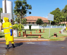 Desinfecção em asilos e hospitais combate coronavírus no Paraná. Foto: Sanrpar