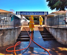 Desinfecção em asilos e hospitais combate coronavírus no Paraná. Foto: Sanrpar