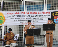 Banda de Música da PM faz homenagem para enfermeiros do Hospital da PM no Dia Internacional da Enfermagem. Foto:PMPR