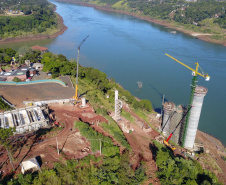 Segunda ponte de Foz do Iguaçu tem ritmo intenso de obras. Foto: José Fernando Ogura/AEN