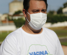 O governador Carlos Massa Ratinho Junior, participa neste domingo (28) da imunização em grupos prioritários em Apucarana. Foto: Jonathan Campos/AEN
