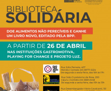 Ação da Biblioteca Pública do Paraná troca doações de alimentos por livros novos&#8203; - Foto/Arte: BPP