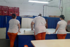 Presas da Penitenciária Feminina de Foz do Iguaçu - Unidade de Progressão (PFF-UP) receberam mais de 900m de tecidos para a confecção de 500 lençóis e toalhas de banho a serem usadas pelas detentas da própria unidade